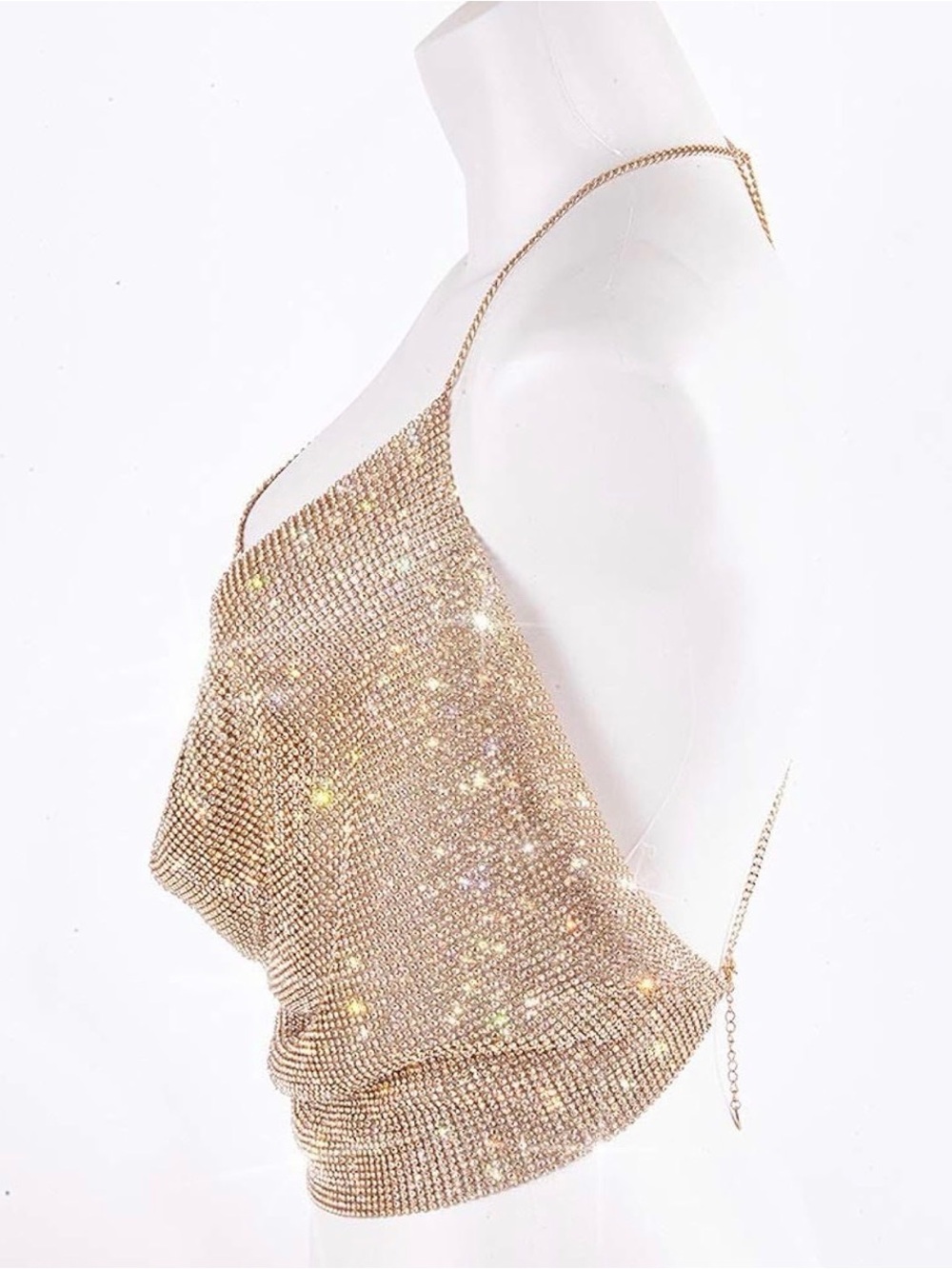 Gold Sexy Top Sparkly Deep V Neck Crop Tank Tops Cami Body Chain Top